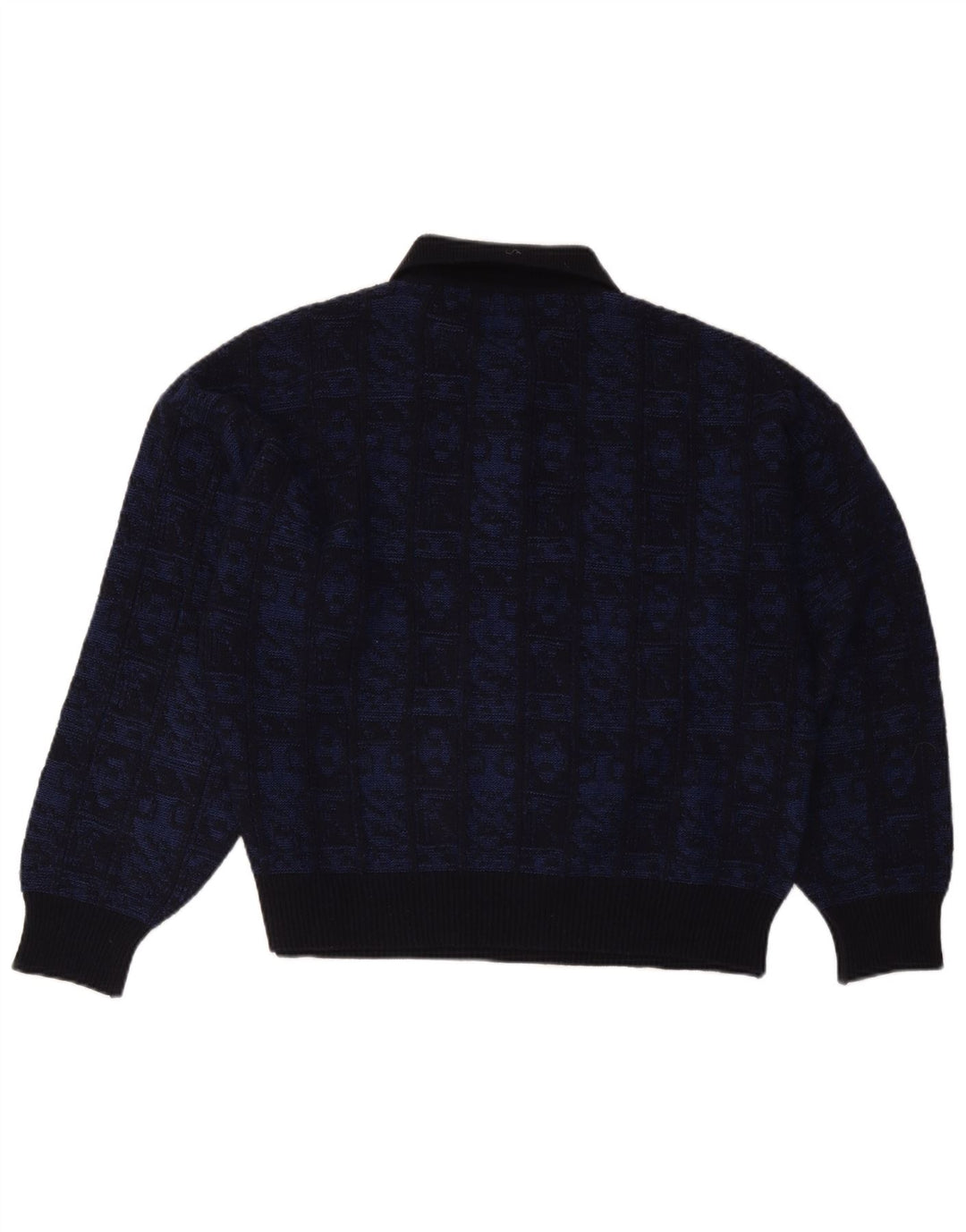 Aeffe Pull Col Polo Homme IT 50 Laine Géométrique Bleu Marine Moyen