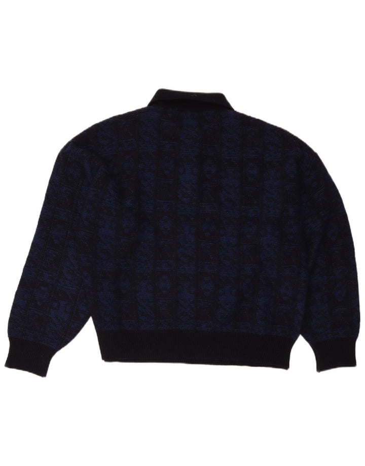 Aeffe Pull Col Polo Homme IT 50 Laine Géométrique Bleu Marine Moyen