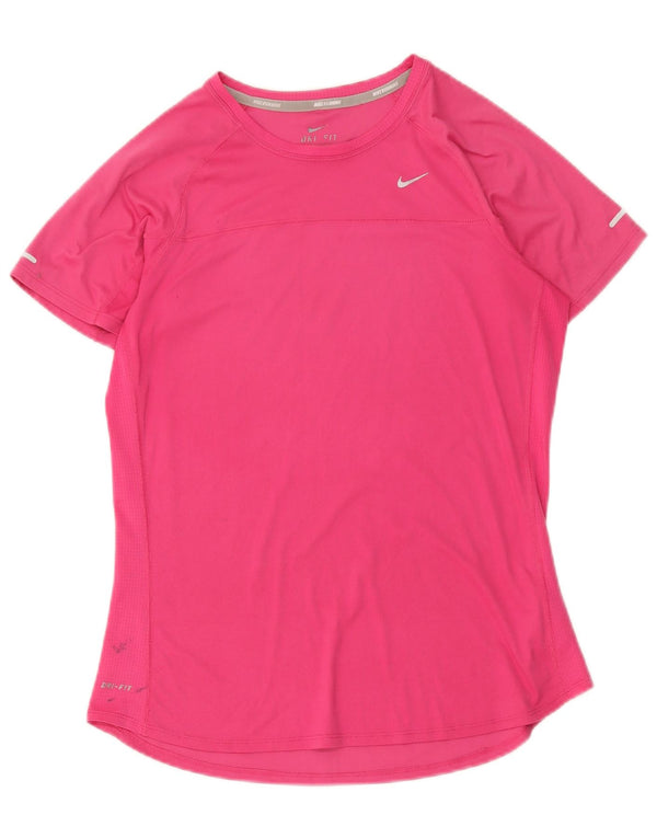 Nike Womens Dri Fit T-Shirt Top UK 14 Rose Moyen Polyester