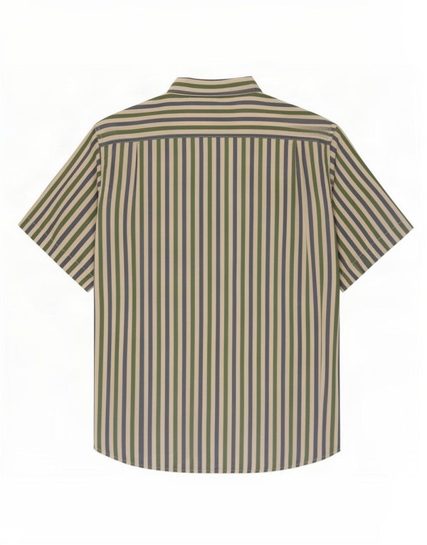 Green Leaves Chemise à manches courtes pour homme XL en soie à fines rayures