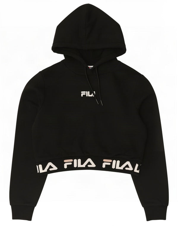 Fila Pull à capuche court graphique surdimensionné pour femme UK 2 2XS Coton noir
