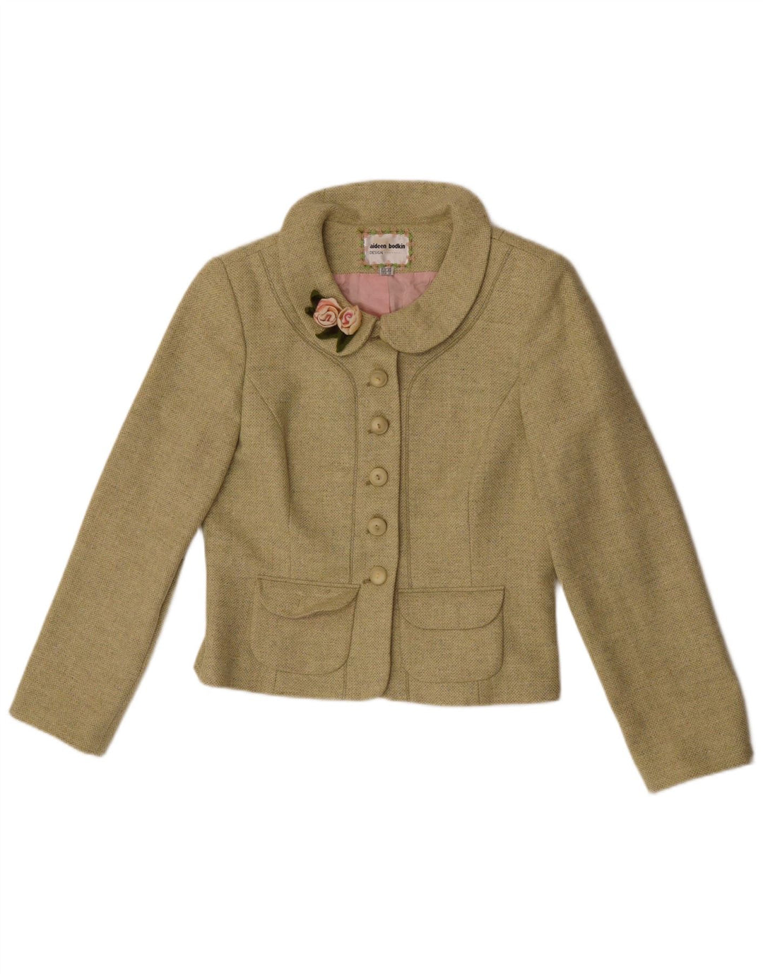 Aideen Bodkin Veste blazer à 5 boutons pour femme UK 14 Grande laine verte