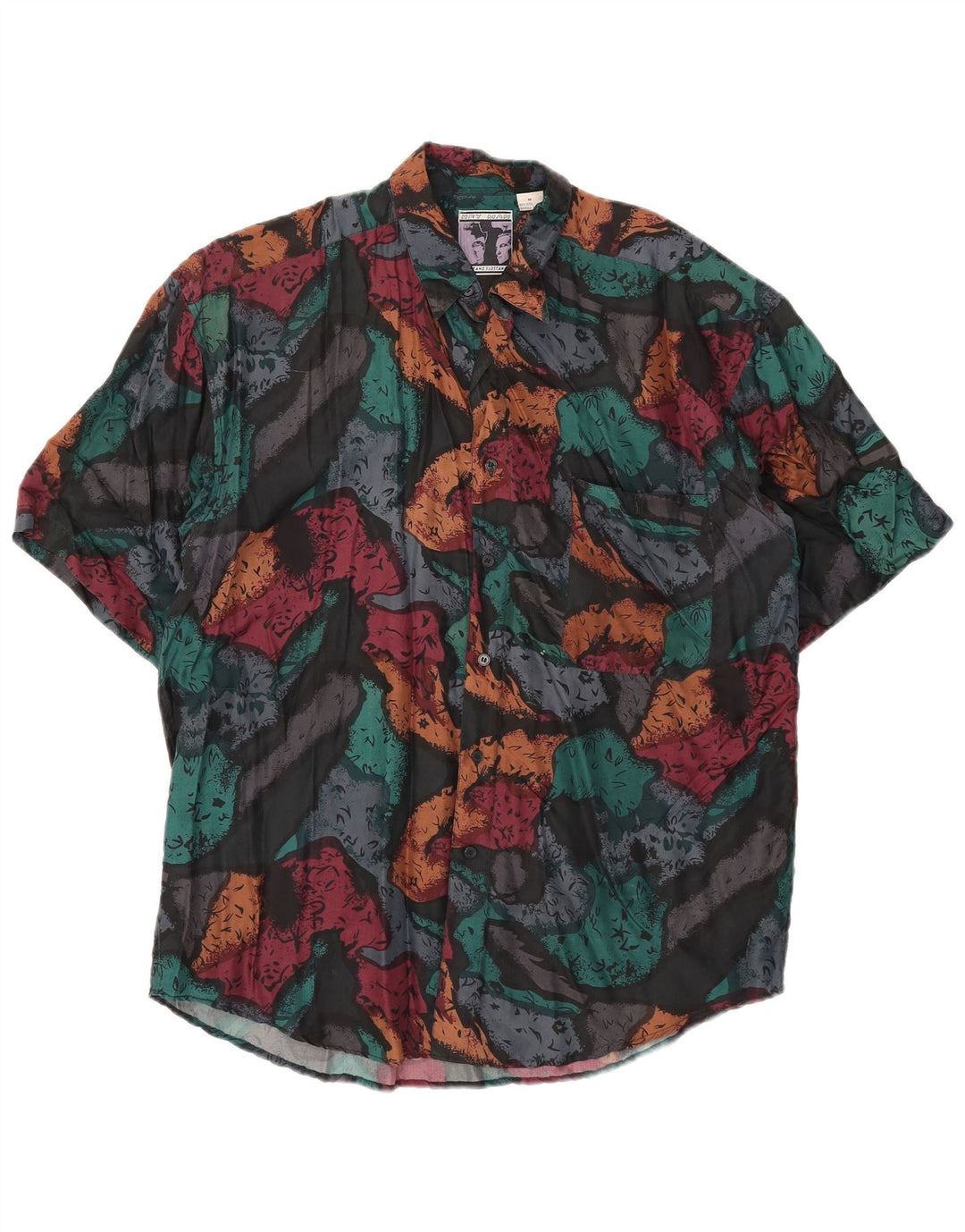 Chemise à manches courtes Vintage pour hommes, motif abstrait, soie multicolore moyenne