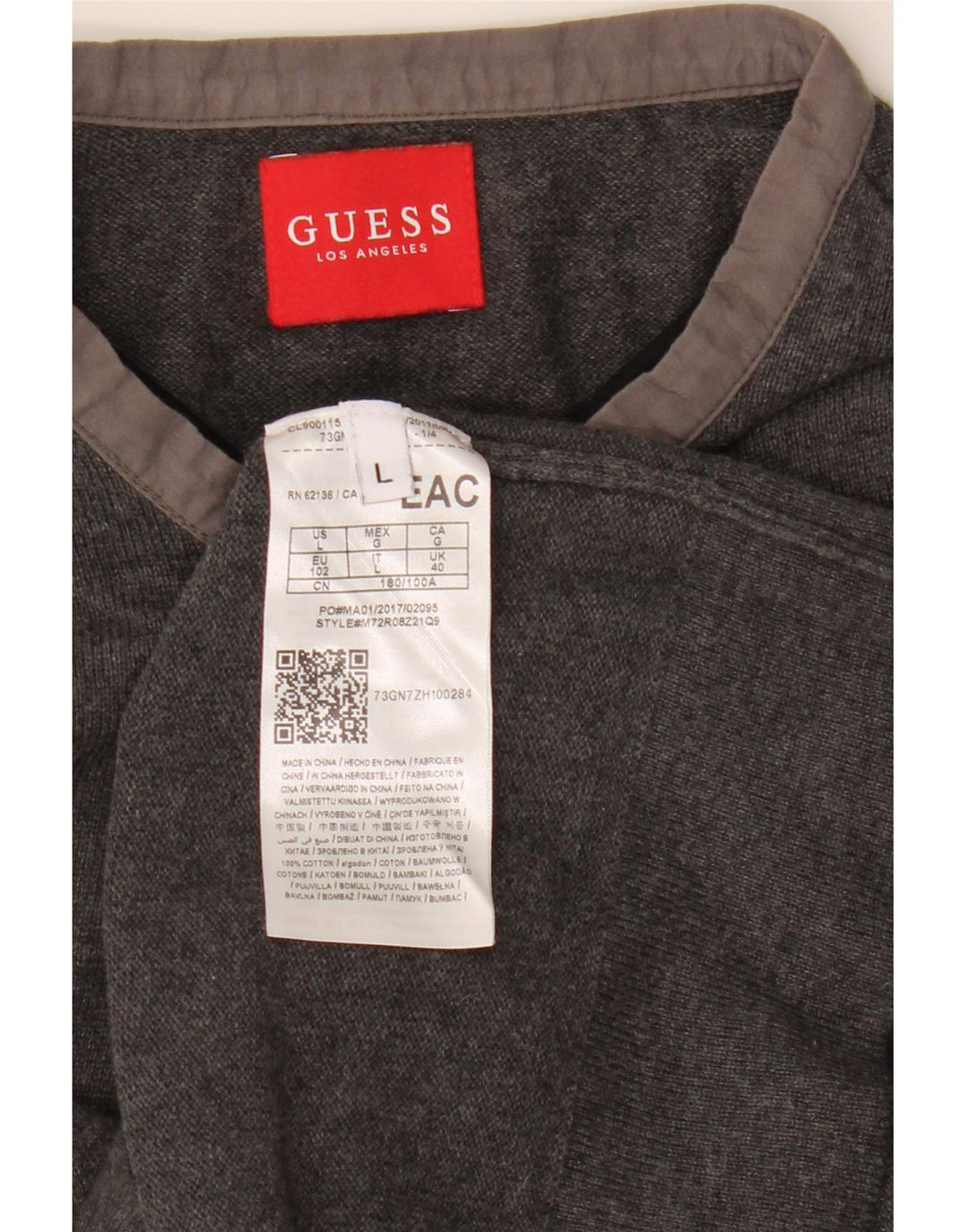 GUESS Pull à col rond pour homme en coton gris Large