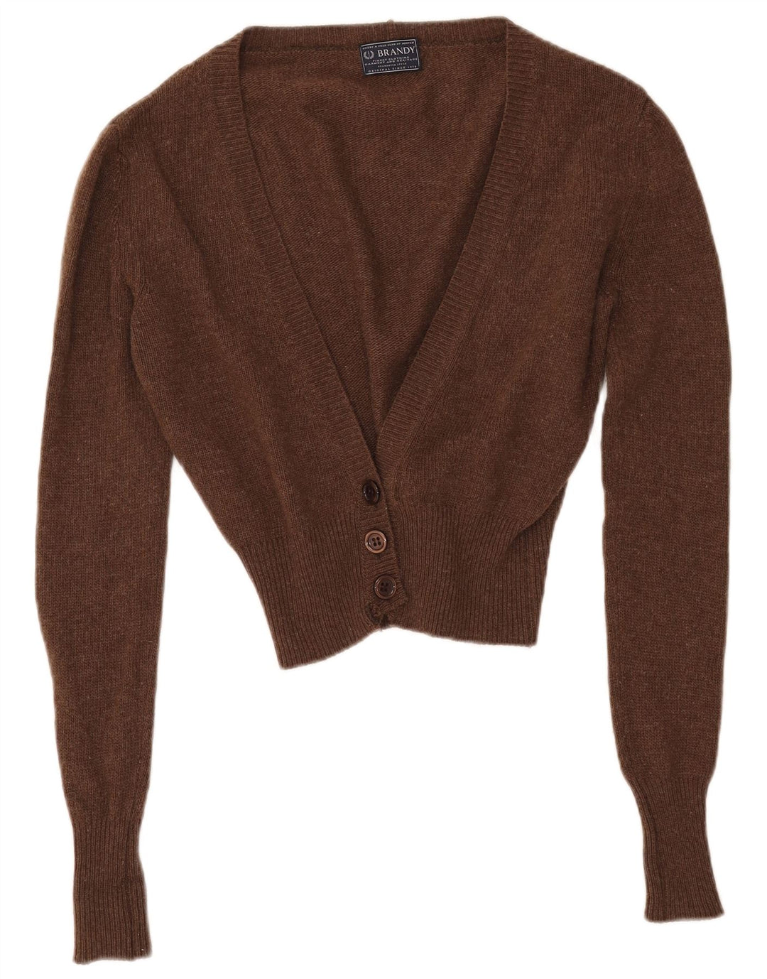 VINTAGE Femmes Crop Cardigan Pull UK 14 Laine d’Agneau Brun Moyen