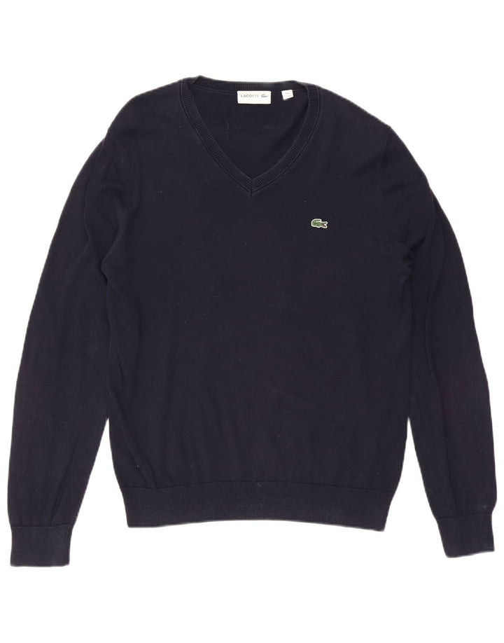 Lacoste Pull col V pour homme Taille 4 Coton bleu marine moyen