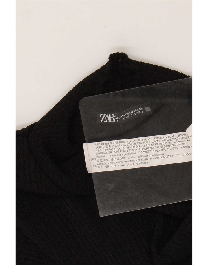 Zara T-Shirt Femme Top UK 42 Moyen Noir Polyester