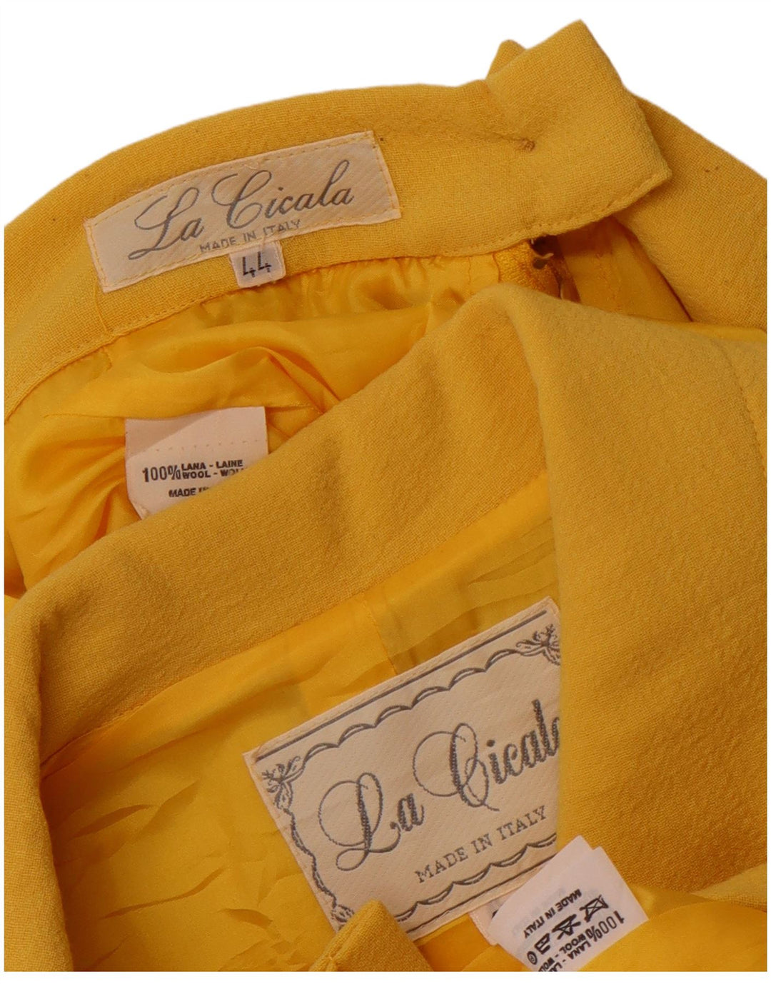 VINTAGE Ensemble jupe 2 pièces 4 boutons pour femme IT 44 Medium W26 laine jaune