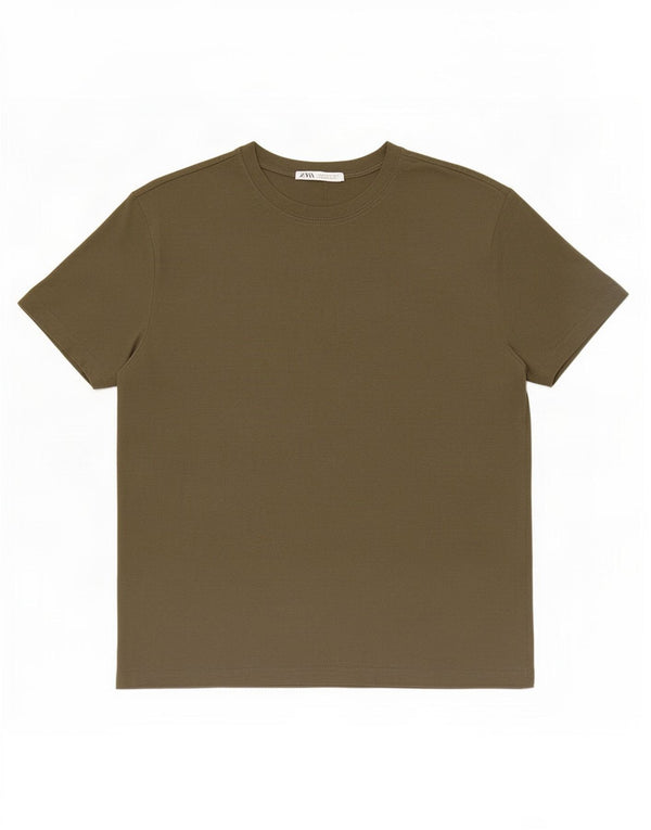 Zara T-Shirt Femme Top UK 10 Petit Kaki Coton