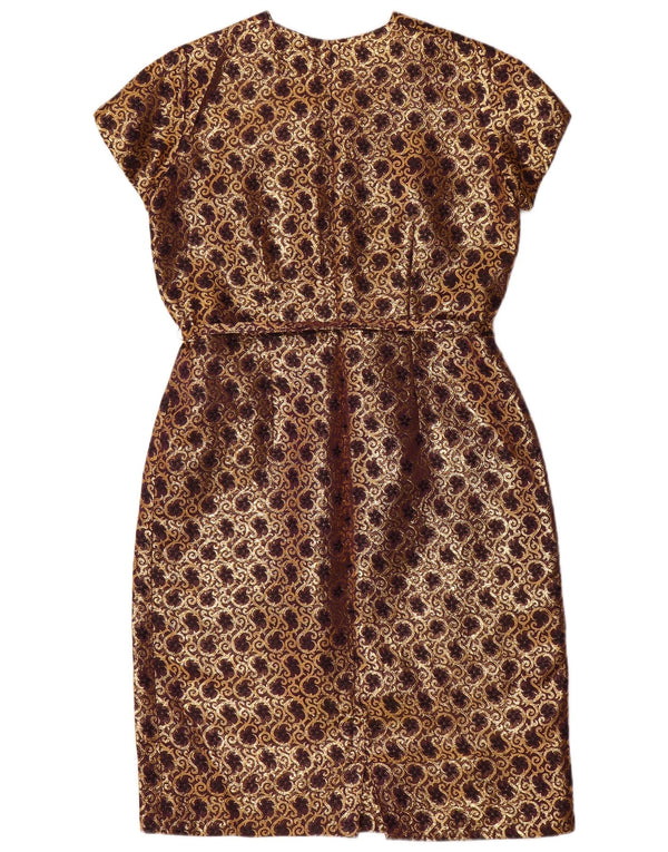 Robe fourreau vintage pour femme UK 44 Medium Gold Paisley