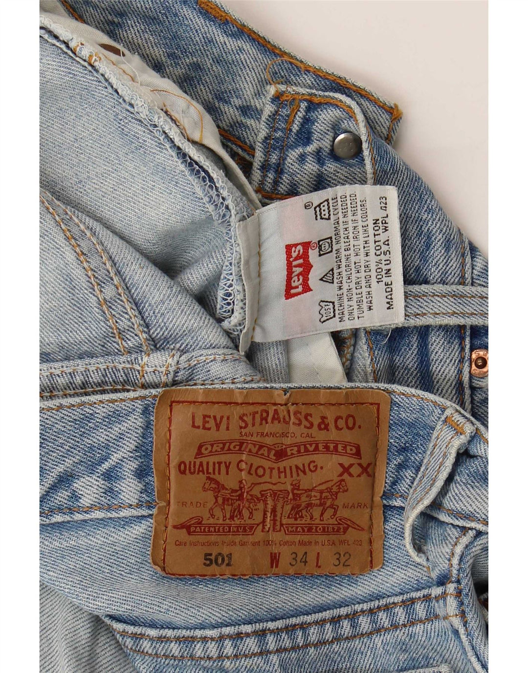 Levi's Jean Droit 501 Vieilli Homme W34 L29 Bleu Coton