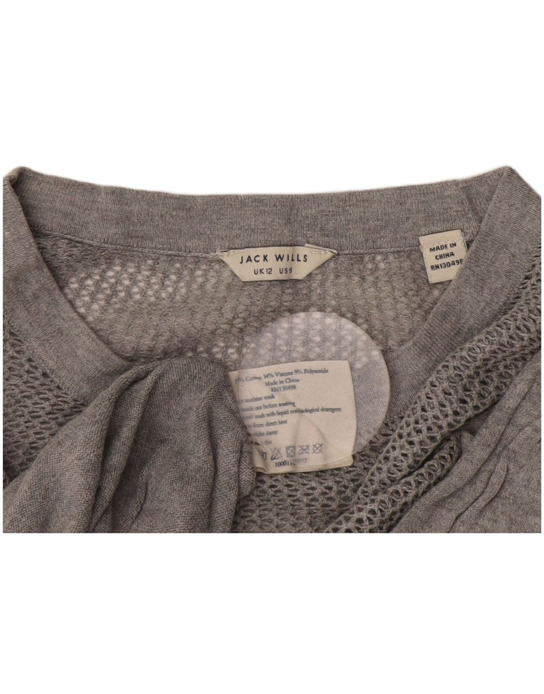 Jack Wills Pull à col rond pour femme UK 12 Gris moyen Coton