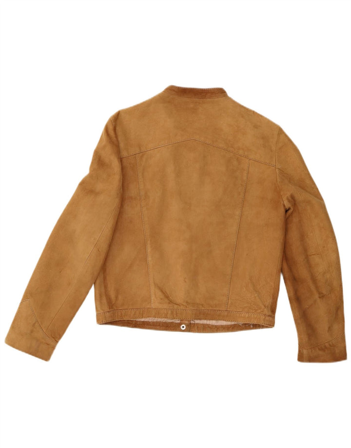 vintage Womens Crop Suede Bomber Jacket UK 12 Cuir Beige Moyen
