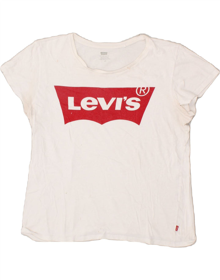 LEVI'S Womens Graphic T-Shirt Top UK 16 Large White Vintage Levi's and Second-Hand Levi's from Messina Hembry 