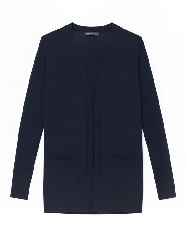 Marks & Spencer Pull cardigan ouvert pour femme UK 10 Petit coton bleu marine