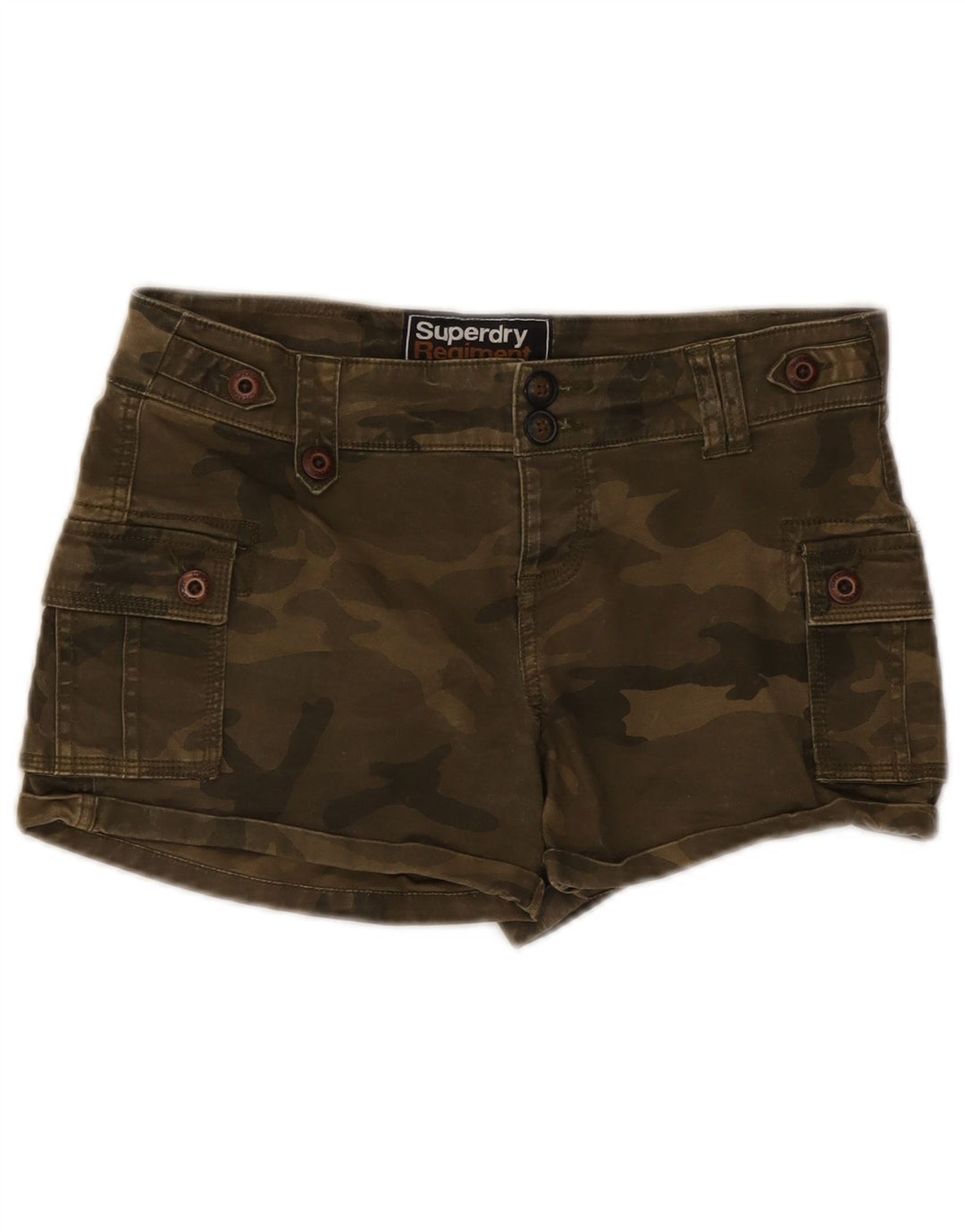 Superdry Short Cargo Femme Petit W30 Kaki Camouflage Coton
