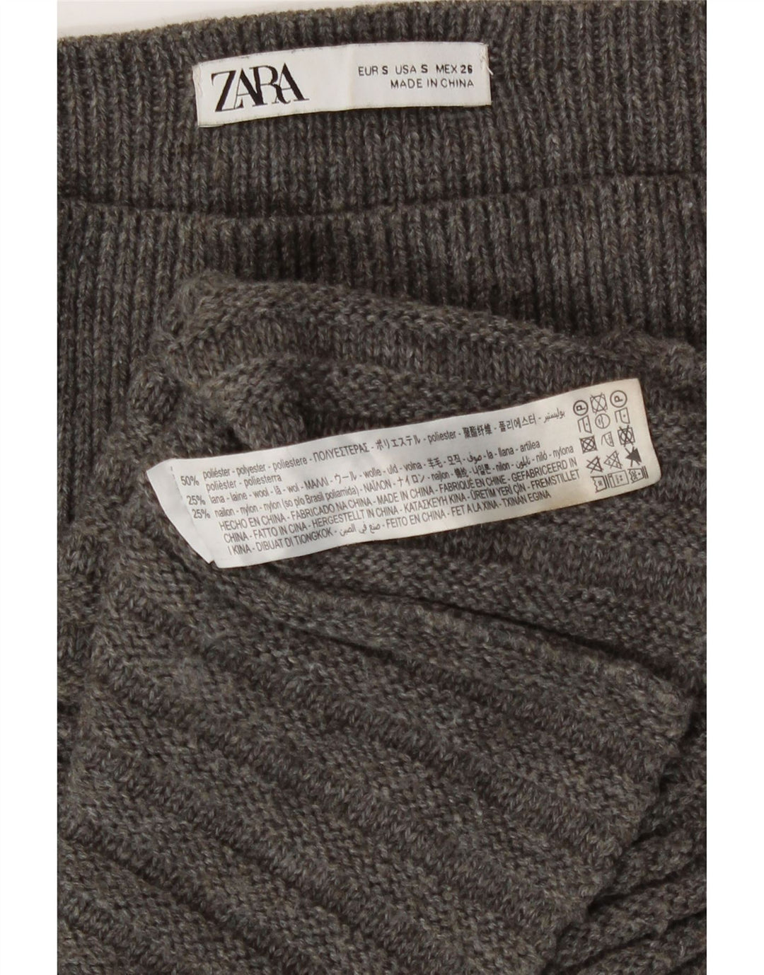 Zara Femme Jupe trapèze en tricot Petit W26 Gris Polyester