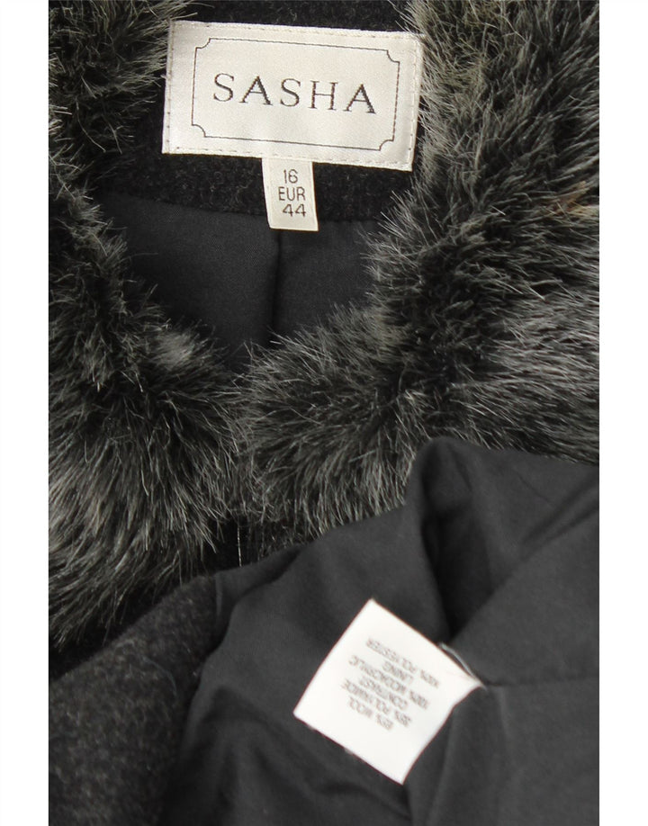 Sasha Womens Bomber Jacket UK 16 Grande laine noire