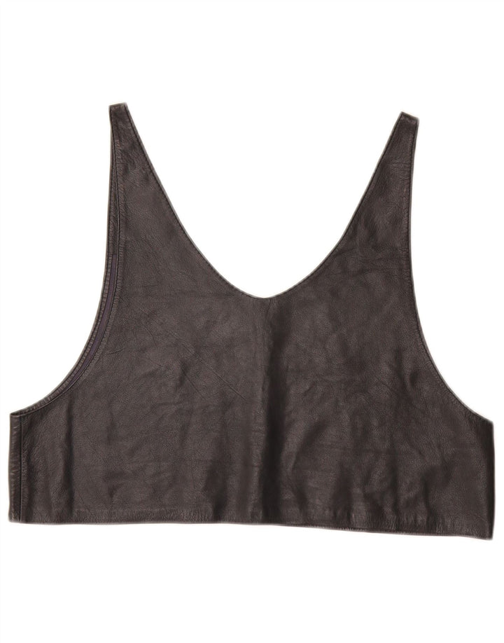 VINTAGE Femmes Cuir Crop Top UK 12 Moyen Noir