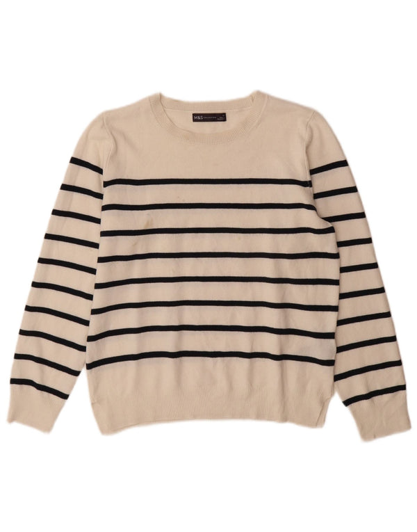 Marks & Spencer Pull col bateau pour femme UK 12 Medium Blanc rayé
