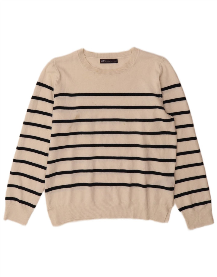 Marks & Spencer Pull col bateau pour femme UK 12 Medium Blanc rayé