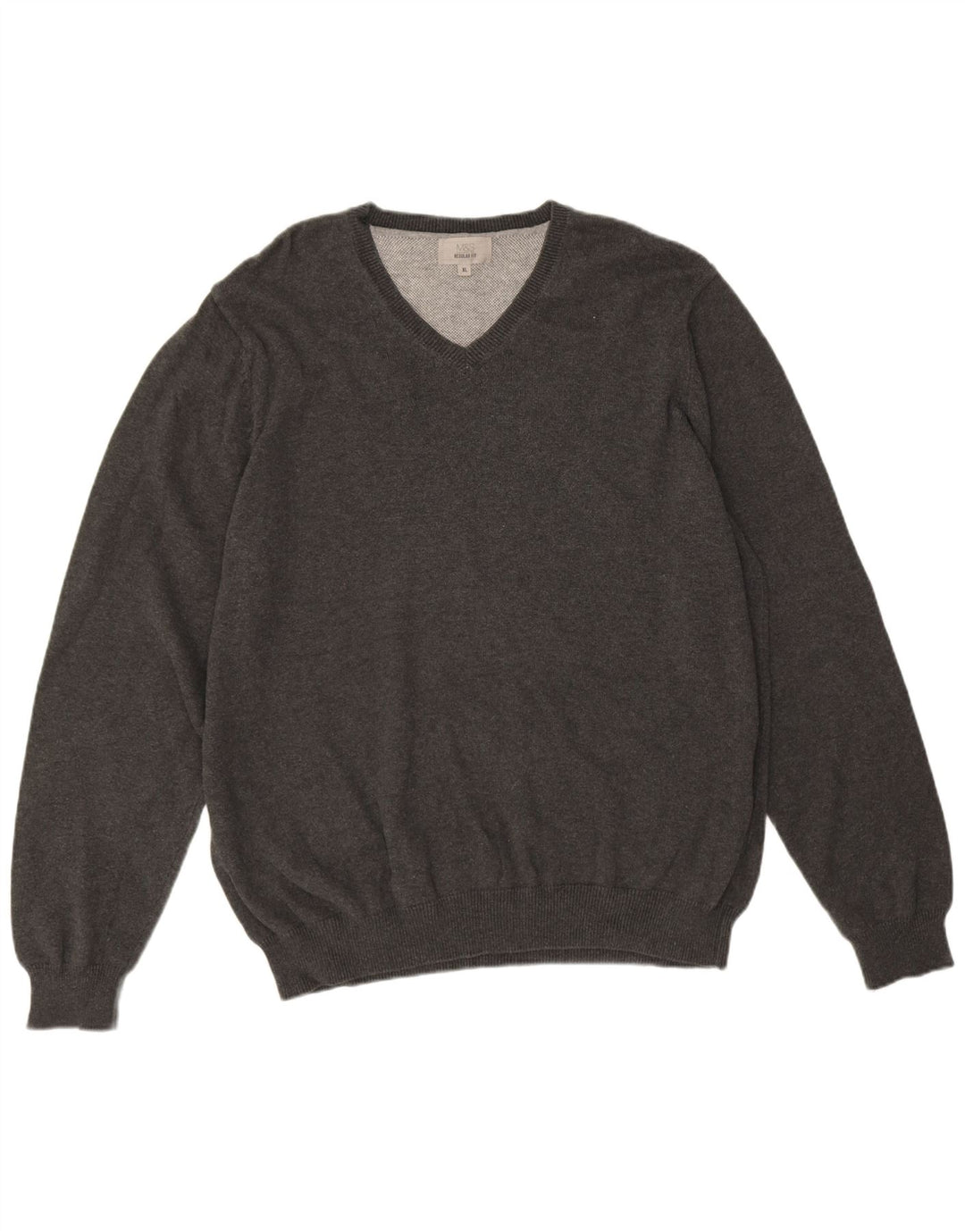 Marks & Spencer Pull coupe classique à col en V pour homme XL Gris Coton
