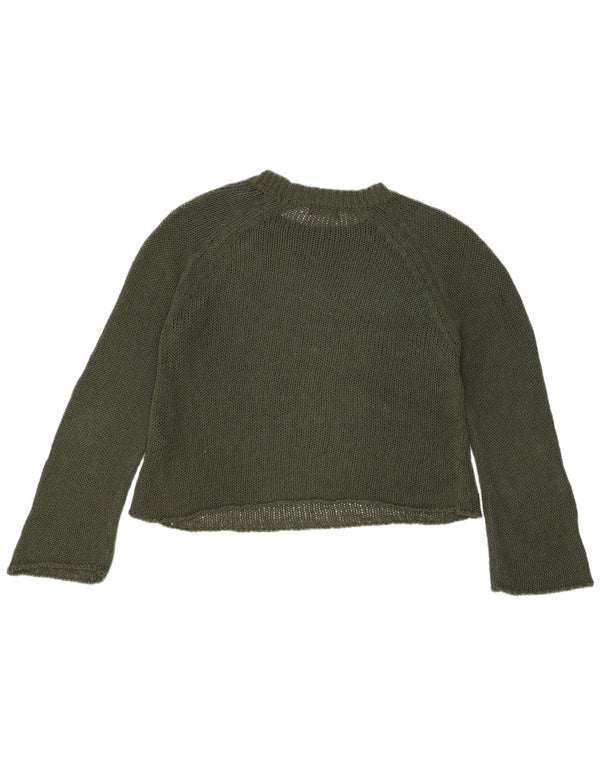 Massimo Dutti Pull court à col rond pour femme UK 10 Petit coton kaki
