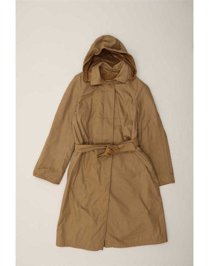 vintage Femme Manteau réversible à capuche UK 14 Beige Moyen