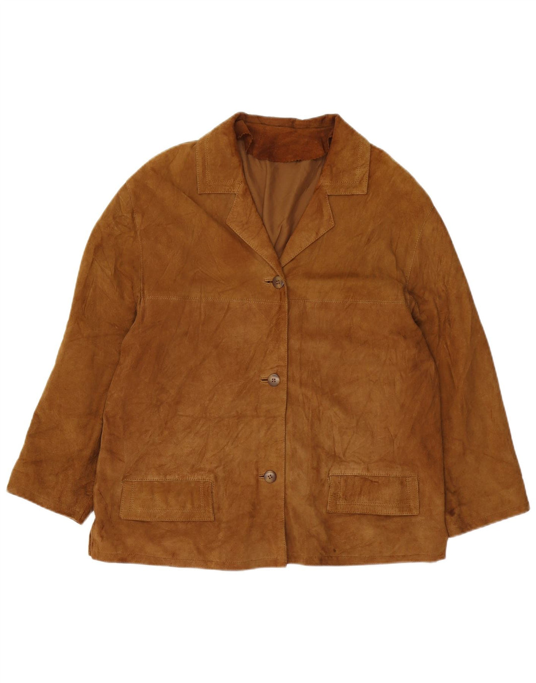 VINTAGE Femme 3 Boutons Blazer En Daim Veste UK 16 Grand Marron