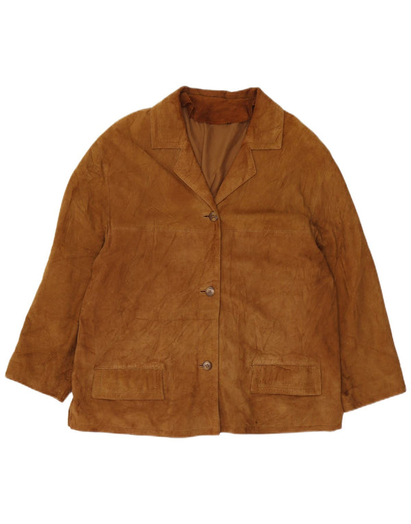 VINTAGE Femme 3 Boutons Blazer En Daim Veste UK 16 Grand Marron