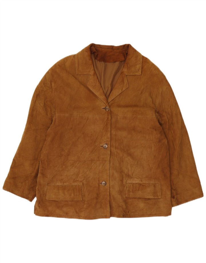 VINTAGE Femme 3 Boutons Blazer En Daim Veste UK 16 Grand Marron