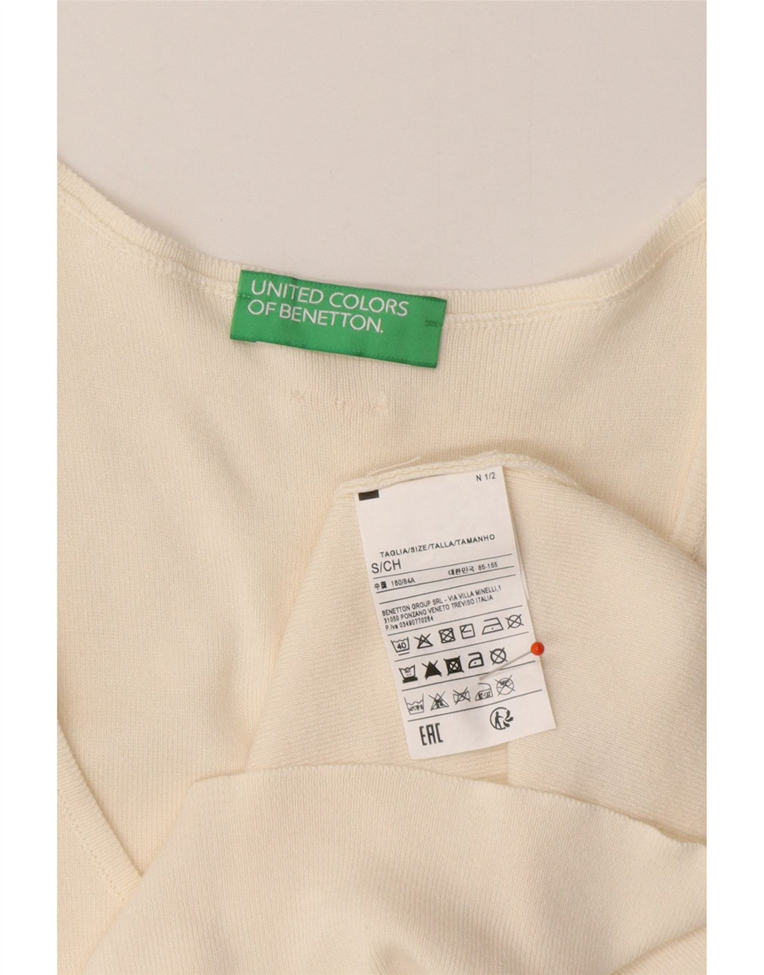 BENETTON Womens Vest Top UK 8 Small White Cotton