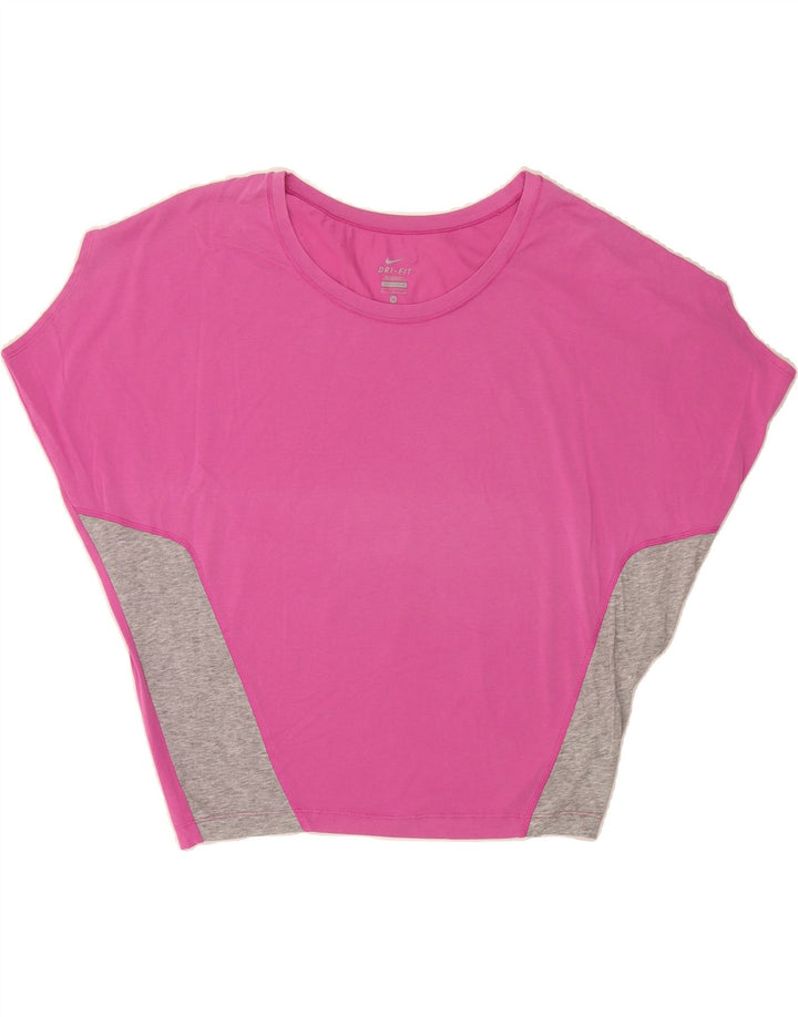 NIKE Womens Dri Fit Batwing Blouse Top UK 14 Medium Pink Colourblock Vintage Nike and Second-Hand Nike from Messina Hembry 