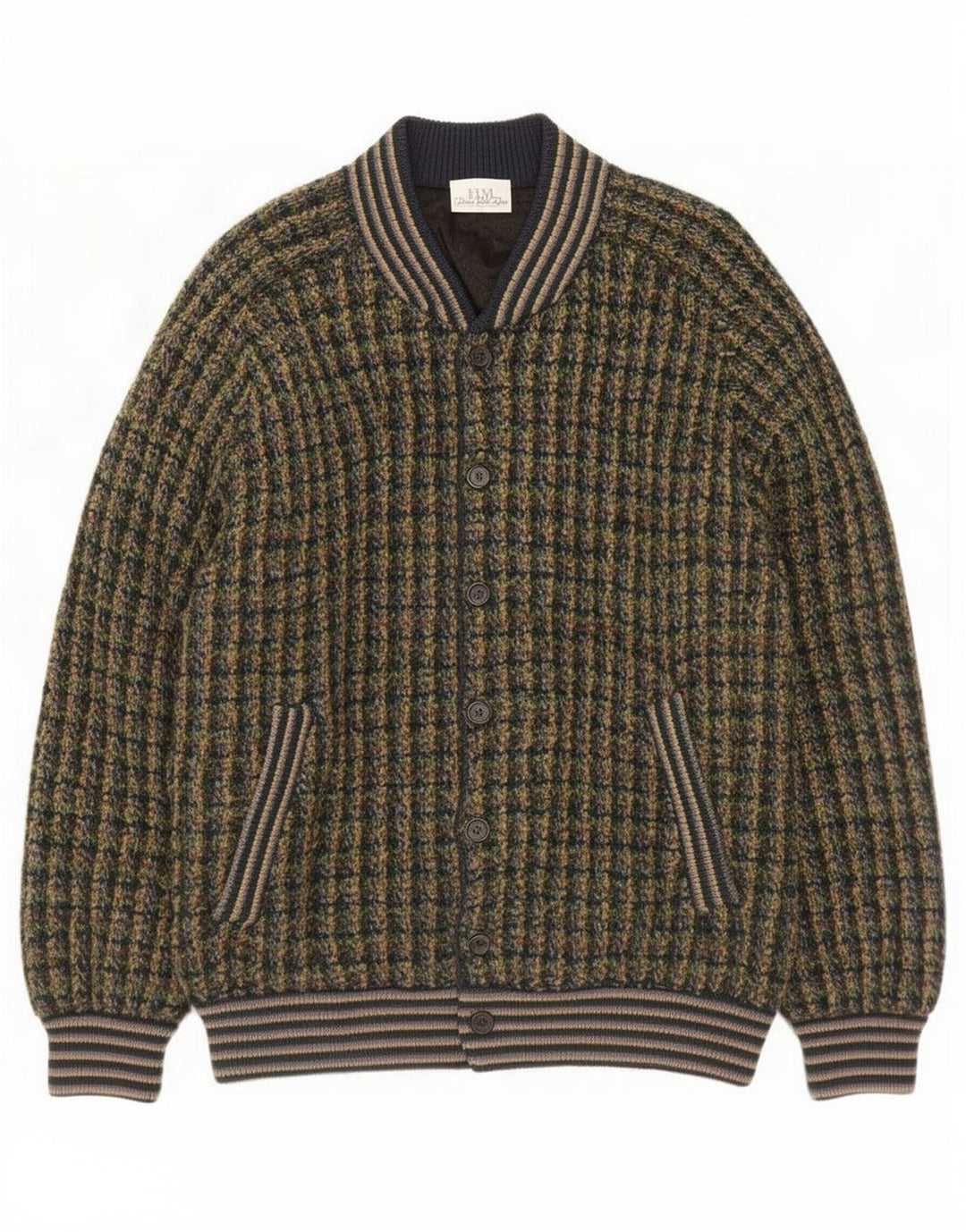 vintage Mens Knit Bomber Jacket 3XL Multicolore Moucheté Laine Vierge