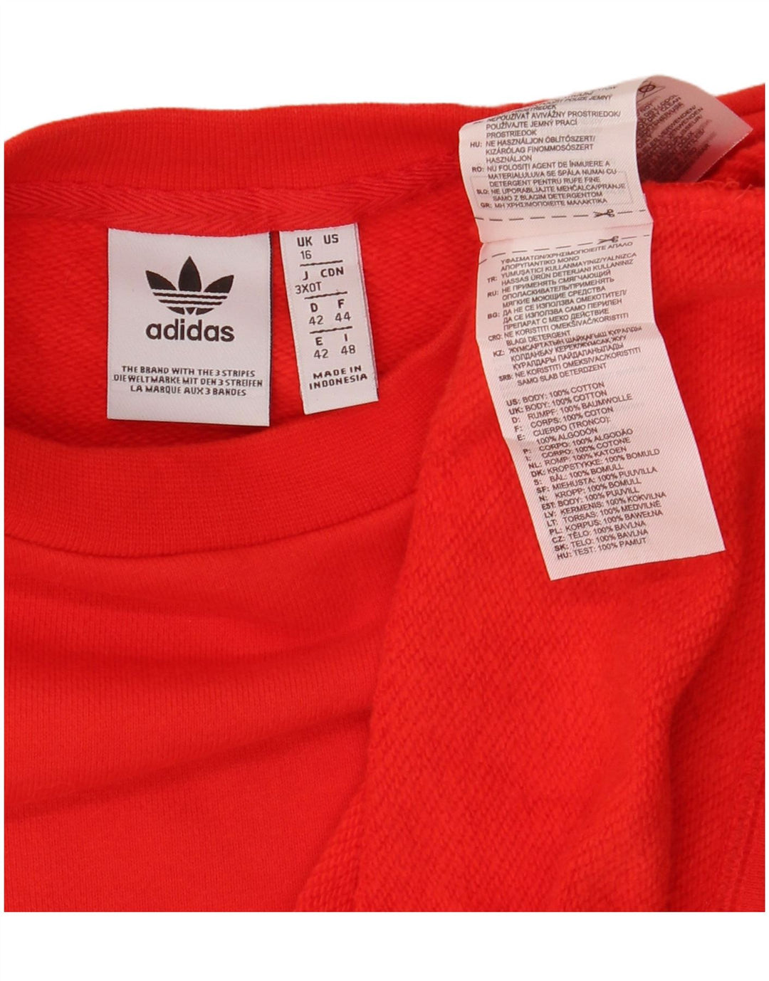 Adidas Femme Crop Graphic Sweatshirt Jumper UK 16 Grand Rouge Coton