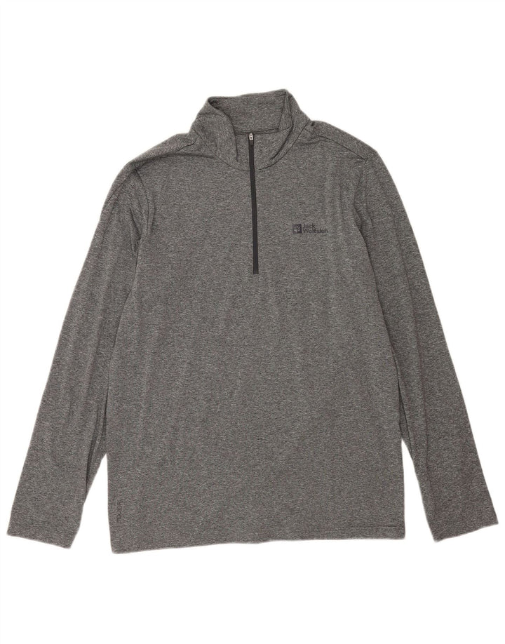Jack Wolfskin Haut de survêtement à col zippé pour homme UK 42 Large Gris