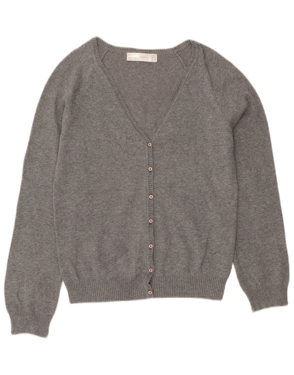 Zara Womens Crop Cardigan Sweater UK 14 Large Gris Coton