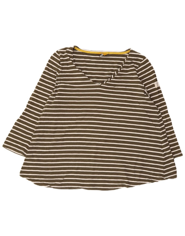 Joules Womens Regular Top 3/4 Sleeve UK 16 Large Kaki Rayé Coton