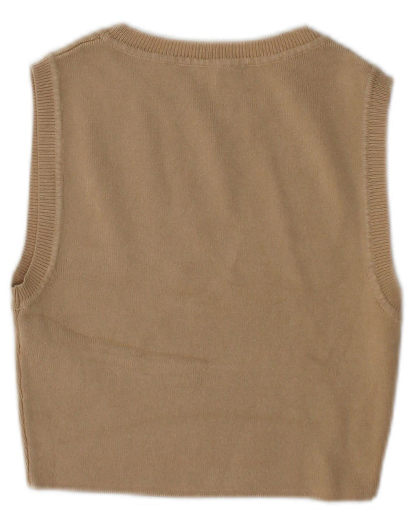 Zara Womens Crop Vest Débardeur UK 10 Petit Viscose Beige