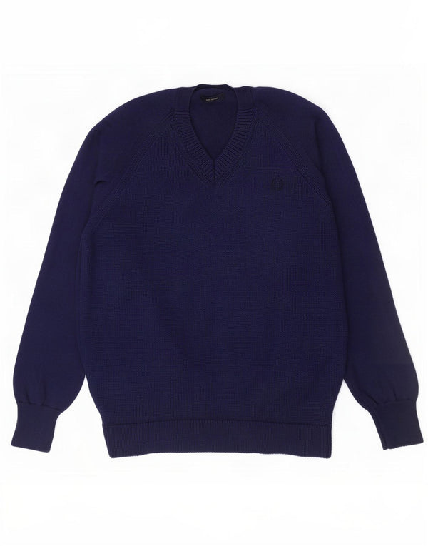 Fred Perry Pull col V pour homme en laine bleu marine Taille L