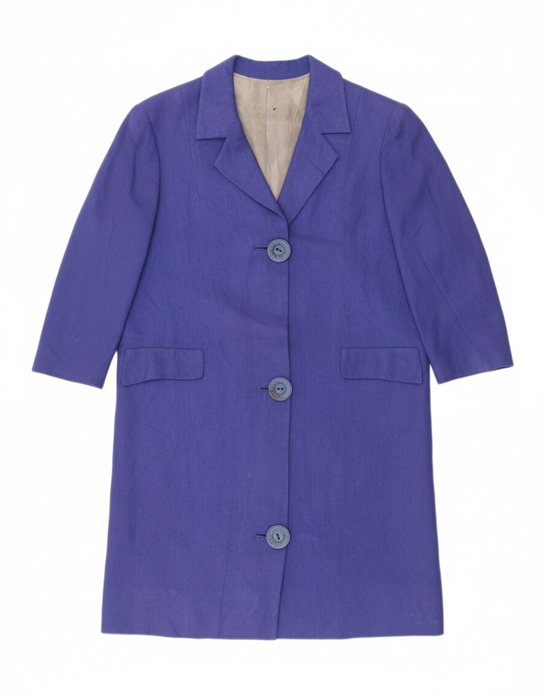VINTAGE Womens 3/4 Sleeve Overcoat UK 12 Medium Blue Retro Vintage Vintage and Second-Hand Vintage from Messina Hembry 