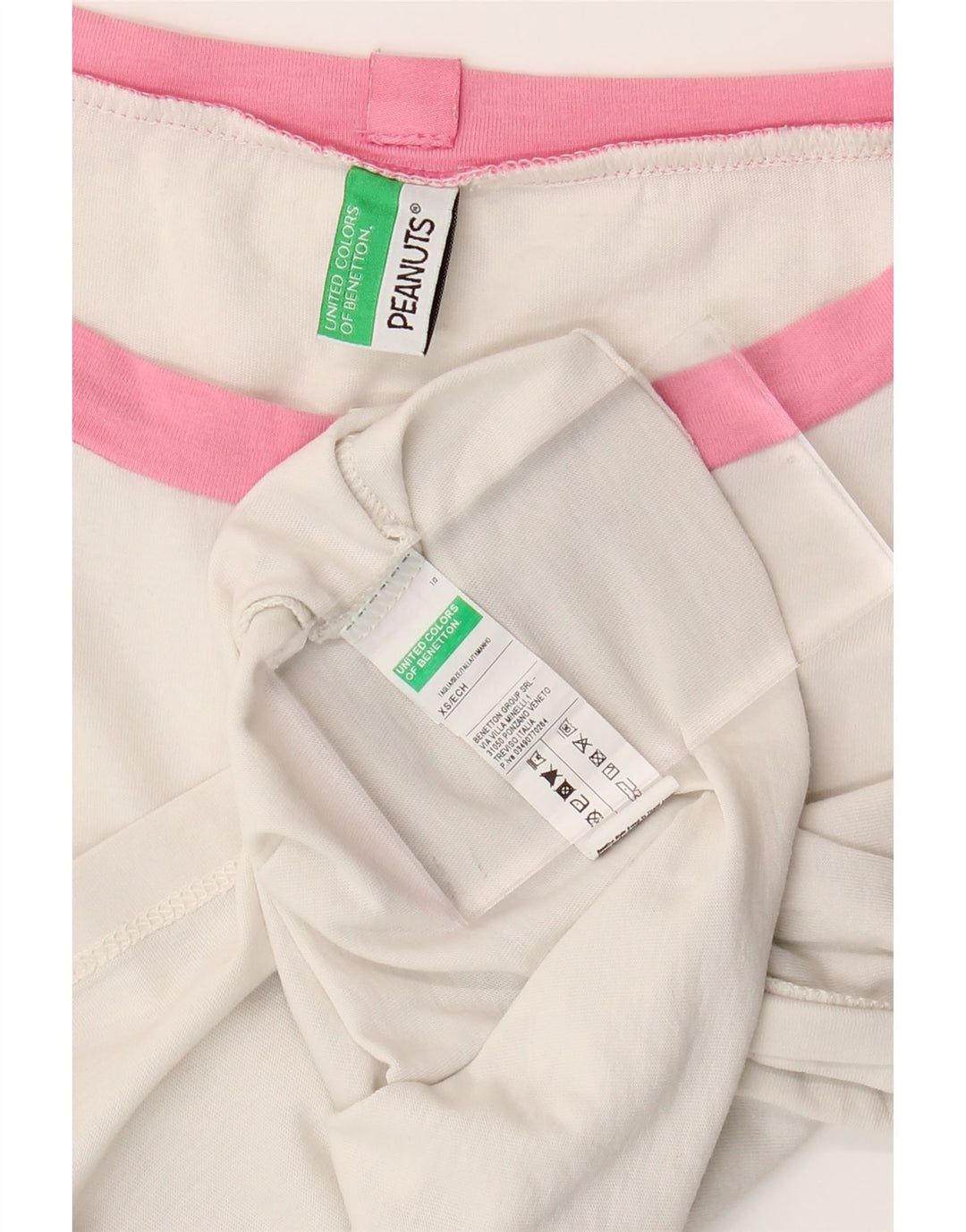 BENETTON Femmes Peanuts Crop T-Shirt Top UK 6 XS Blanc Coton