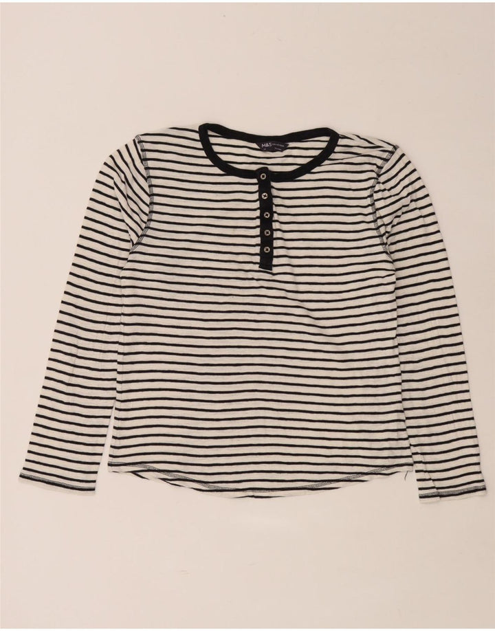 Marks & Spencer Haut à manches longues pour femme UK 44 Coton rayé blanc moyen