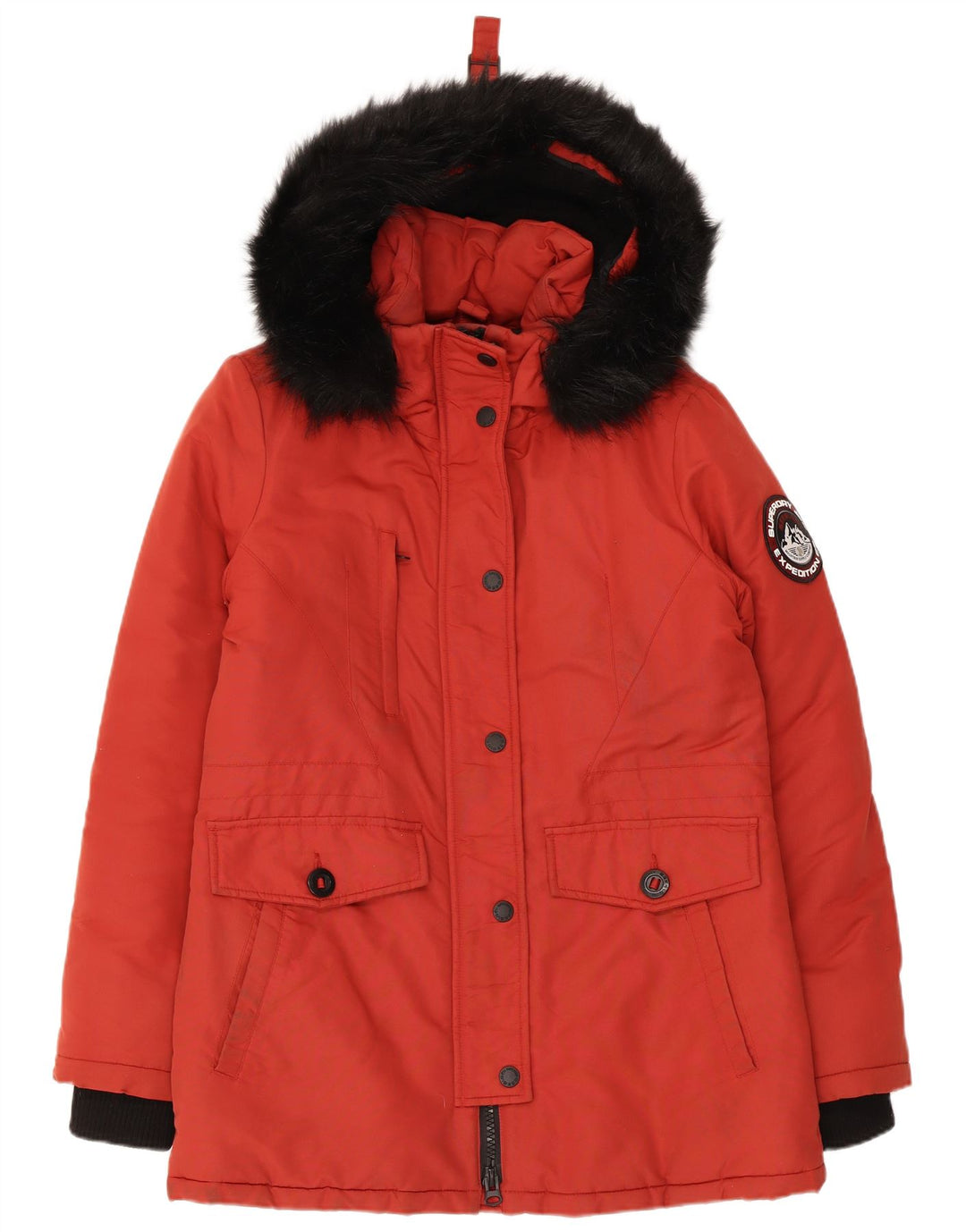 Superdry Veste Parka surdimensionnée à capuche pour femme UK 10 Small Rouge Colourblock