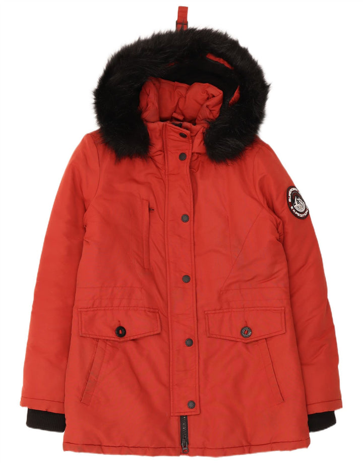 Superdry Veste Parka surdimensionnée à capuche pour femme UK 10 Small Rouge Colourblock