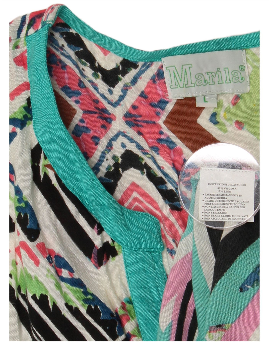 Marila Robe droite sans manches pour femme UK 44 Grand motif géométrique multicolore