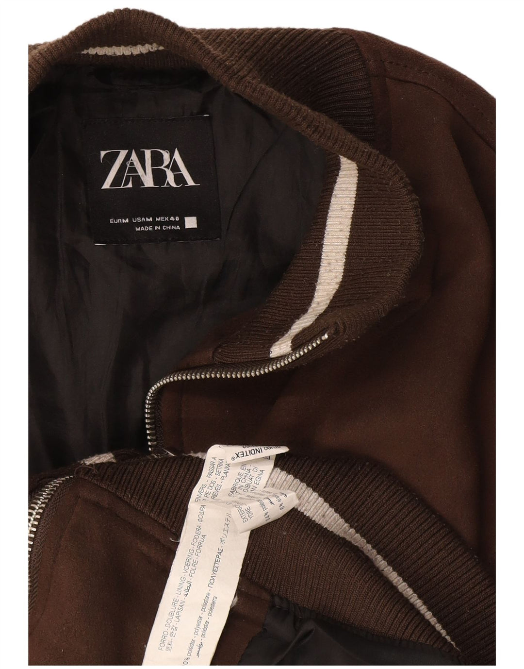 Zara Veste Bomber Homme UK 38 Polyester Marron Moyen