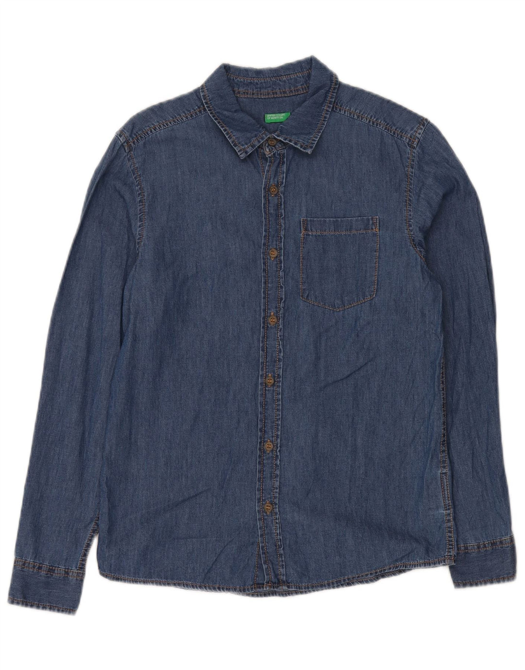 BENETTON Chemise en Jean Garçon 11-12 ans 2XL Bleu Coton