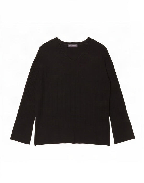 Marks & Spencer Pull col en V pour femme UK 16 Large Noir Viscose
