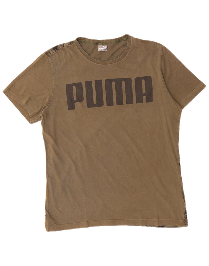 PUMA T-shirt graphique pour hommes, grand, kaki, camouflage, coton